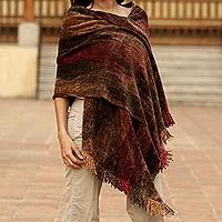 Rayon chenille shawl, 'Volcano Land' - Handcrafted Bamboo Chenille Shawl