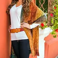 Featured review for Rayon chenille shawl, Tropical Volcano