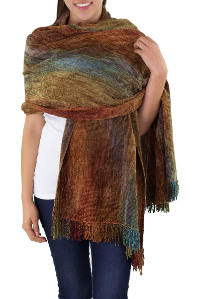 Rayon chenille shawl, 'Tropical Volcano' - Rayon Chenille Patterned Women's Shawl