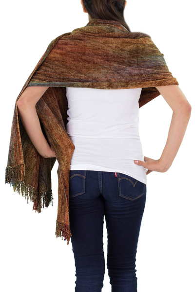 Rayon Chenille Patterned Women's Shawl, 'Tropical Volcano