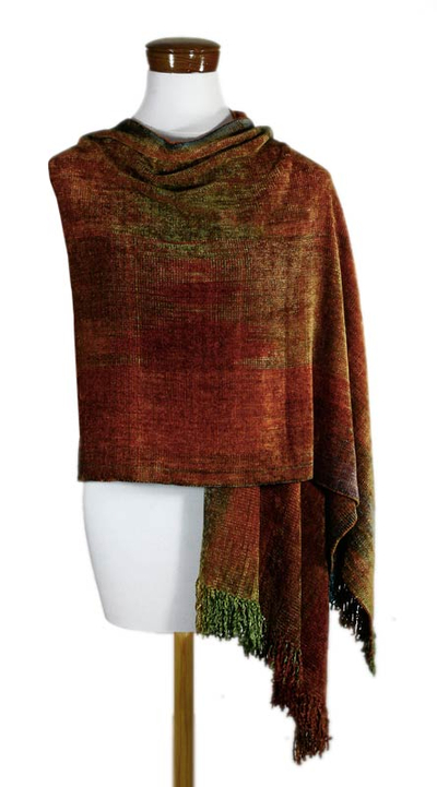 Rayon chenille shawl, 'Tropical Volcano' - Rayon Chenille Patterned Women's Shawl