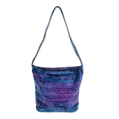 Chenille shoulder bag, 'Magical Moon' - Bamboo Chenille Bag Handmade in Guatemala