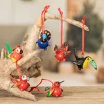 Ceramic ornaments, 'Tropical Birds' (set of 6) - Handmade Ceramic Bird Christmas Ornaments (Set of 6)
