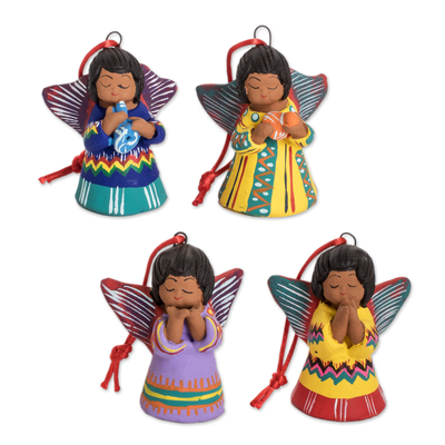 Ceramic ornaments, 'Angels' (set of 4) - Unique Central American Ceramic Ornaments (Set of 4)