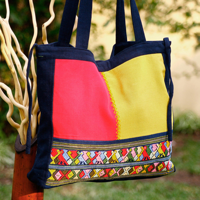 Cotton shoulder bag, 'Cotzal Colors' - Cotton Tote Handbag from Central America