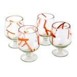 Blown glass goblets, 'Sunset Wind' (set of 4) - Handblown Recycled Glass Cocktail Goblets (Set of 4)
