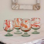 Blown glass goblets, 'Sunset Wind' (set of 4) - Handblown Recycled Glass Cocktail Goblets (Set of 4)