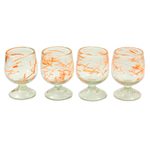 Blown glass goblets, 'Sunset Wind' (set of 4) - Handblown Recycled Glass Cocktail Goblets (Set of 4)