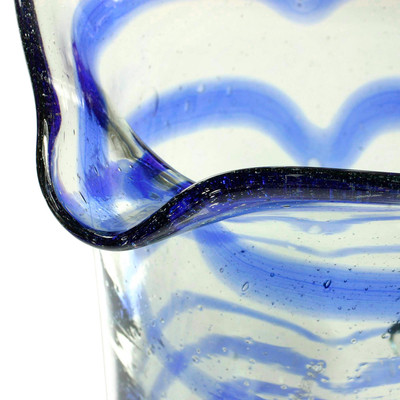 Blown glass pitcher, 'Blue Caress' - Blown glass pitcher
