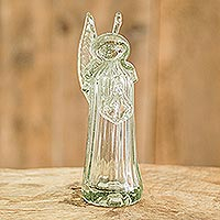 Blown glass figurine, 'Crystal Angel' - Upcycled Glass Angel Figurine from Guatemala