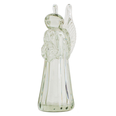 Blown glass figurine, 'Crystal Angel' - Handblown Recycled Glass Figurine Sculpture
