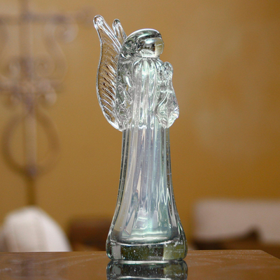 Blown glass figurine, 'Crystal Angel' - Handblown Recycled Glass Figurine Sculpture