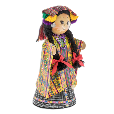 Ausstellungspuppe aus Kiefernholz und Baumwolle, 'San Juan Sacatepequez'. - Ausstellungspuppe aus Kiefernholz und Baumwolle