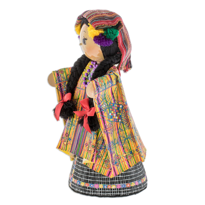 Pinewood and cotton display doll, 'San Juan Sacatepequez' - Pinewood and cotton display doll