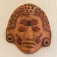 Ceramic mask, 'Maya Crocodile Priest' - Archaeological Ceramic Wall Mask