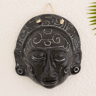 Ceramic mask, 'Maya Night Voyage' - Handcrafted Maya Ceramic Decor Mask
