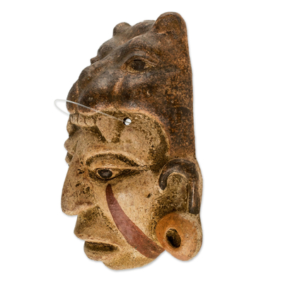 Ceramic mask, 'Maya Jaguar Priest' - Fair Trade Central American Ceramic Mask
