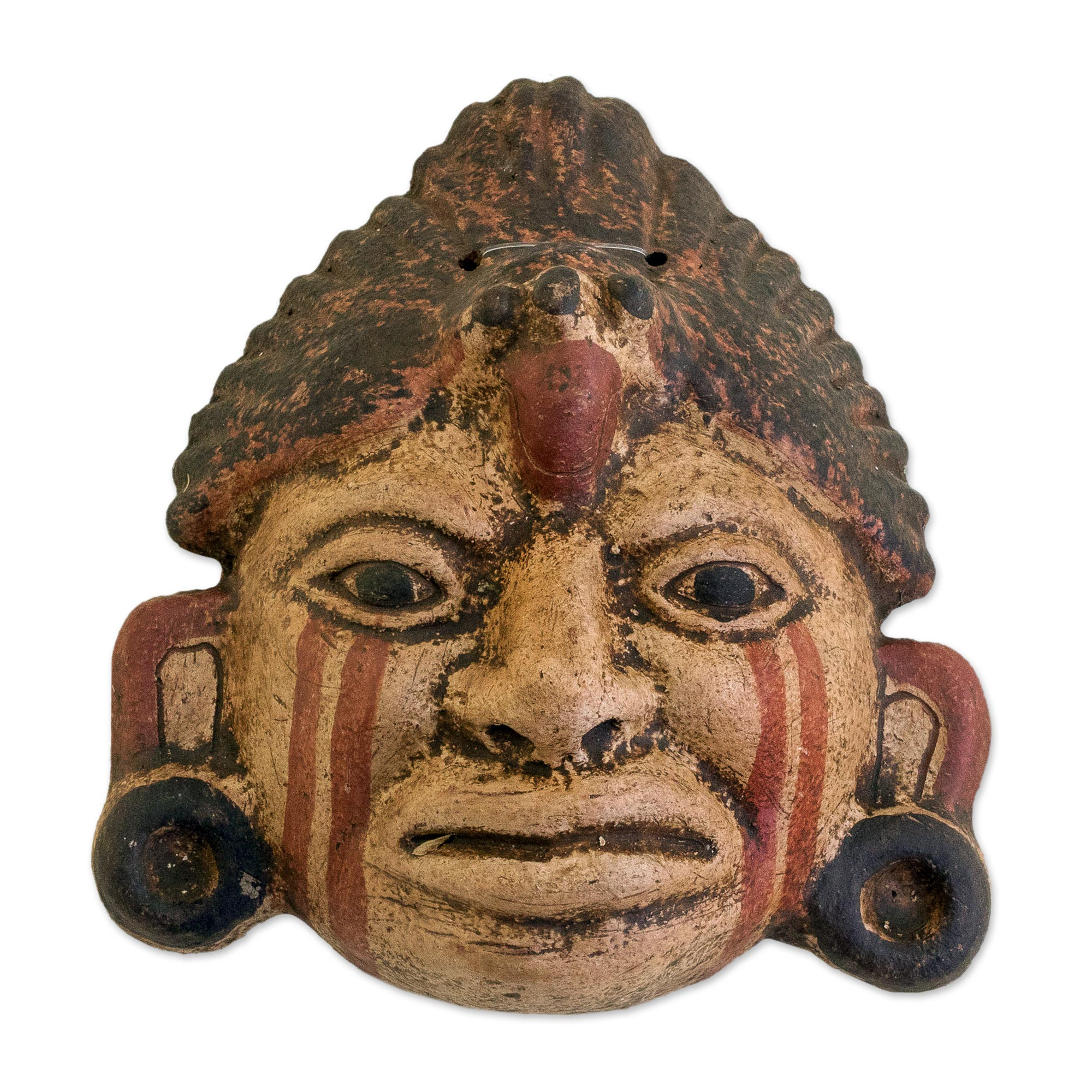 Central American Ceramic Wall Mask - Maya Priest | NOVICA