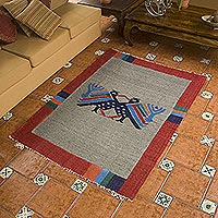 Wool rug, 'Maya Bird at Dusk' - Wool Area Rug