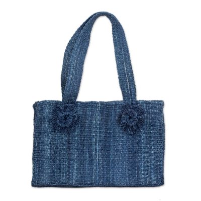 Maguey shoulder bag, 'Blue Maya Rose' - Natural fibre Shoulder Bag