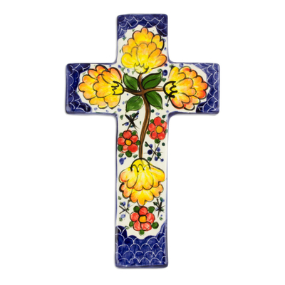 Fair Trade Floral Ceramic Cross