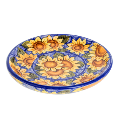 Servierplatte aus Keramik, 'Sonnenblumen' - Servierplatte aus Keramik