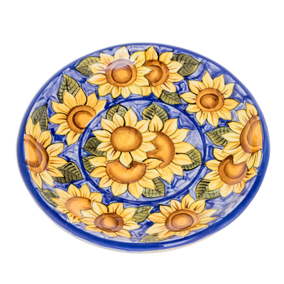 Ceramic serving plate, 'Sunflowers' - Ceramic serving plate
