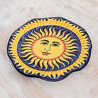 Ceramic serving plate, 'Sun of El Salvador' - Ceramic serving plate