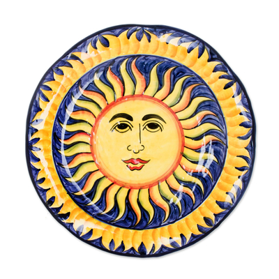 Ceramic serving plate, 'Sun of El Salvador' - Ceramic serving plate