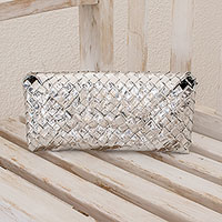 Recycled metalized wrapper clutch bag, 'Eco-Savvy'