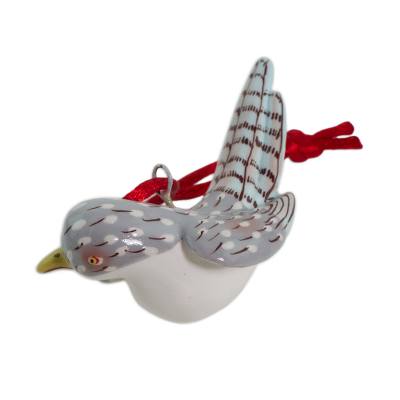 Ceramic ornaments, 'Magellan Plover' (pair) - Handcrafted Ceramic Grey Bird Ornament (Pair)