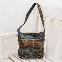 Chenille shoulder bag, 'Magic Forest' - Hand Made Bamboo Chenille Shoulder Bag 