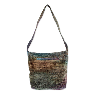 Chenille shoulder bag, 'Magic Forest' - Hand Made Bamboo Chenille Shoulder Bag 