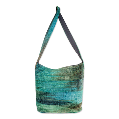 Bamboo chenille shoulder bag, 'Jade Magic' - Hand Crafted Bamboo Chenille Shoulder Bag 