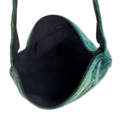 Bamboo chenille shoulder bag, 'Jade Magic' - Hand Crafted Bamboo Chenille Shoulder Bag 