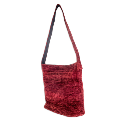 Chenille shoulder bag, 'Love' - Handcrafted Bamboo Chenille Shoulder Bag