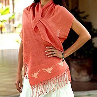 Shawl, 'Coral Tulips' - Shawl