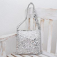 Recycled metalized wrapper shoulder bag, 'Moonlight'