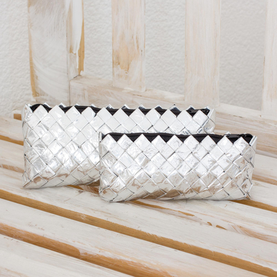 Recycled metalized wrapper clutch handbags, Starlight (pair)