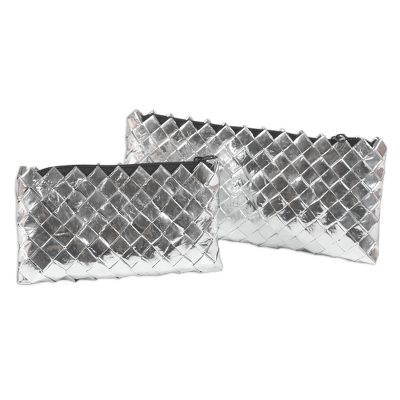 Recycled metalized wrapper clutch handbags, 'Starlight' (pair) - Recycled metalized wrapper clutch handbags (Pair)