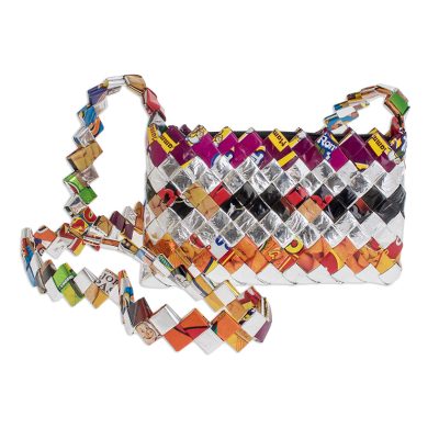 Recycled metalized wrapper shoulder bag, 'Celebration' - Unique Recycled Shoulder Bag