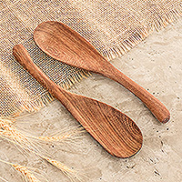 Espátulas para mezclar de madera, 'Peten Surprise' (par) - Espátulas para mezclar utensilios de cocina de madera (par)