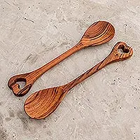 Cucharas para servir de madera, (par) - Cucharas para servir de madera guatemalteca talladas a mano (par)