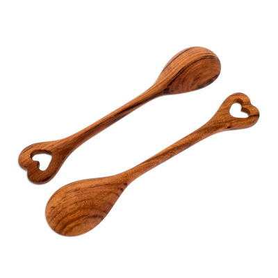 Wood serving spoons, 'Heart of Maya' (pair) - Hand Carved Guatemalan Wood Serving Spoons (Pair)