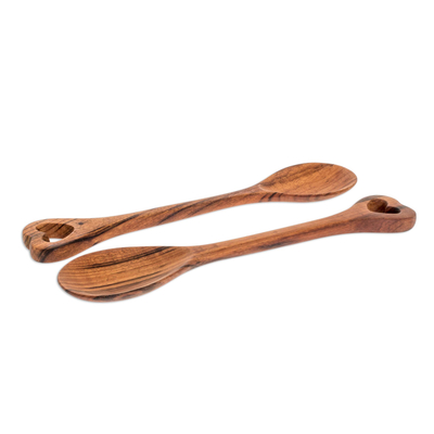 Cucharas para servir de madera, (par) - Cucharas para servir de madera guatemalteca talladas a mano (par)