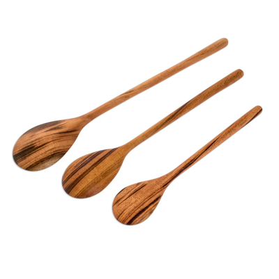 Cucharas de madera para servir, 'Peten Trio' (juego de 3) - Juego de 3 cucharas de madera únicas para servir.