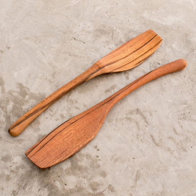 Cucharas de ensalada de madera, (par) - Juego de 2 utensilios para servir de madera hechos a mano