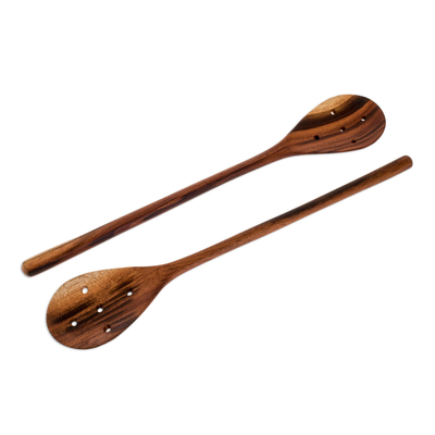 Wood slotted spoons, 'Peten Delight' (pair) - Handcarved Wood Slotted Spoons (Pair)