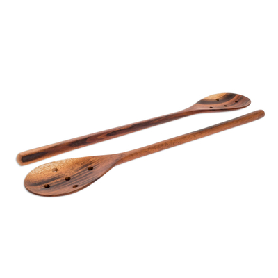Wood slotted spoons, 'Peten Delight' (pair) - Handcarved Wood Slotted Spoons (Pair)