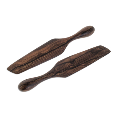 Espátulas de madera, (par) - Accesorio de cocina de utensilios para servir de madera coleccionable (par)